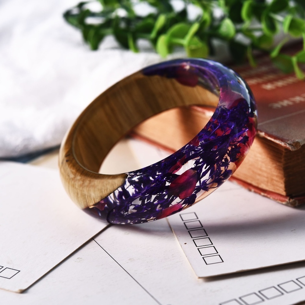 Wood Resin Flower Bracelet